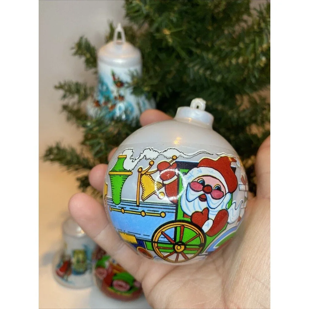 Vintage Christmas Tree Ornament Santa Express Train Elves Sleigh Deer Ball Bell